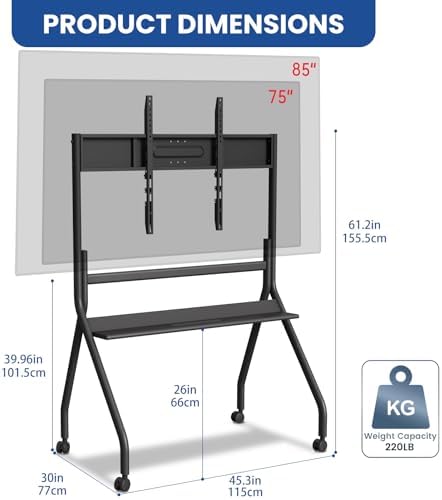 75" - 85" Mobile Stand for Smart Board or LCD Monitor Black - Image 2