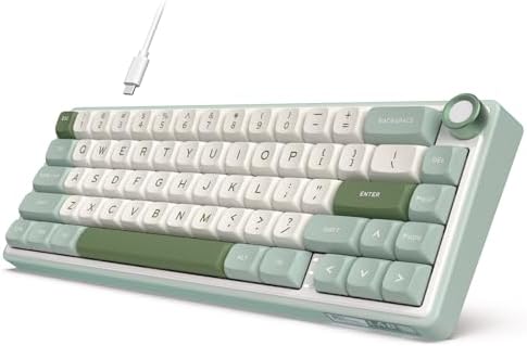 RK ROYAL KLUDGE R65 Wired Mechanical Keyboard, 60% Percent Creamy Gaming Keyboard Gasket Mount RGB Backlit with Programmable Knob, MDA Profile PBT Keycaps, QMK/VIA, Hot Swappable Linear Switch, Cyan by RKROYALKLUDGE