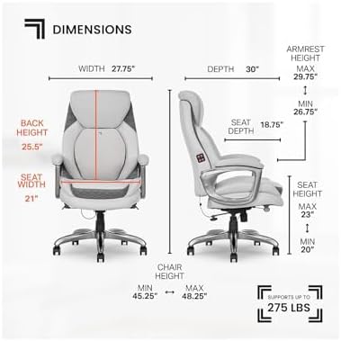 Sharper Image S600 Active Lumbar Ergonomic Bonded Leather Swivel Executive Massage Chair, White/Gray - Image 2