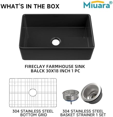 Miuara Farmhouse Sink 30 x 18 Inch Black Fireclay Apron Front Kitchen Sink - Image 6
