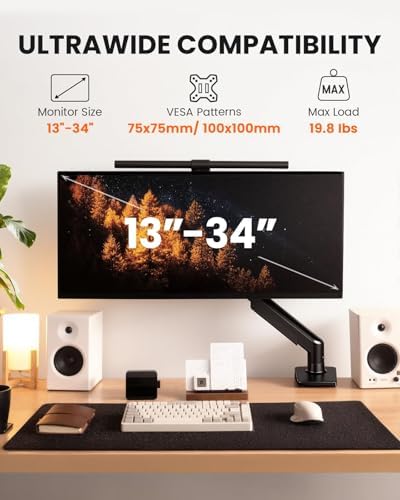 ErGear Single Monitor Arm, Fully Adjustable Monitor Mount for 13–34 Inch Screens, Fast Install Computer Monitor Stand with Tool-Free VESA Mount, Cable Management, Holds 19.8 lbs - Image 2