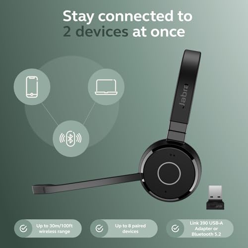 Jabra Evolve 65 TE (Third Edition) Wireless Headphones - Noise-Canceling Mic, 16 hrs Battery Life, Connectivity, Works with All UC Platforms Like Zoom & Google Meet, Black - Image 4