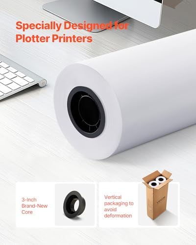 VEVOR Wide Format Paper, 30 in x 500 ft Plotter Roll, 2 Rolls CAD Bond Rolls with 3 in Core, 20 LB Bond Paper Rolls, Ideal for CAD Drawings, Engineering Plans, GIS Maps, and Architectural Designs - Image 2