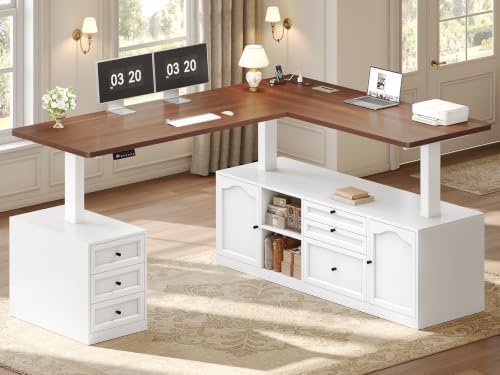 SEDETA Farmhouse L Shaped Executive Electric Standing Desk with 6 Drawers by SEDETA
