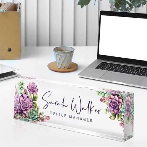 Custom Name Plate for Desk - Desk Name Plate Personalized - Acrylic Office Desk Accessories - Appreciation Gifts for Coworkers Employee Teacher Staff Boss - Office Decor for Women Men (Succulents) - Image 4