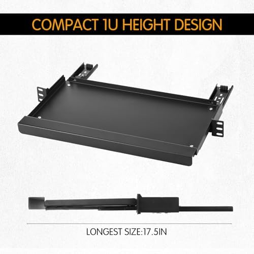 AceOrbit 1U Keyboard Tray 8" Deep, Universal 19" Rack Mount Sliding Shelf Tray 8" Deep for Network Equipment Server Rack or Cabinet - Image 3