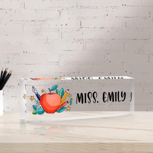 Personalized Desk Name Plate, Custom Acrylic Glass Name Plates for Desks, Office Desk Decor Nameplate, Desk Accessories, Teacher Boss Coworkers Employee Appreciation Gift(to Teacher) by Custom