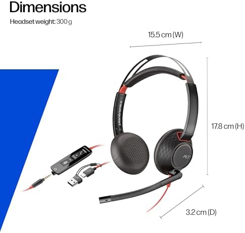 Poly Blackwire 5220 Wired Headset - Flexible Boom Mic - Noise Cancelling Headphones with Mic - USB-C, USB-A, 3.5mm - Ergonomic Over-Ear Design - Works with Microsoft Teams, Zoom - Work from Home - Image 6