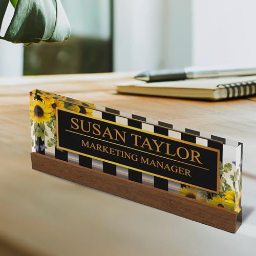 ARTBLOX Personalized Acrylic Desk Name Plate, Sunflower, Card Holder - Image 2