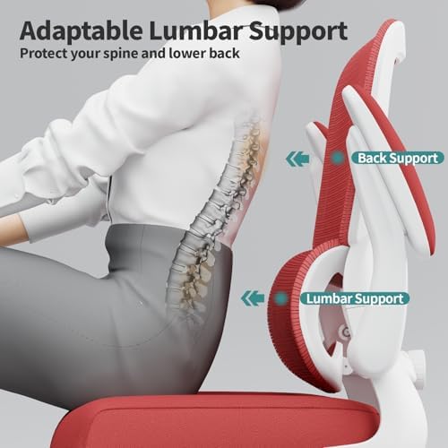 TRALT Office Chair - Ergonomic Desk Chair with Adjustable Lumbar Support, Mesh Computer Chair, Executive Chair for Home Office Comfortable Lumbar Support (1, White Red) - Image 6