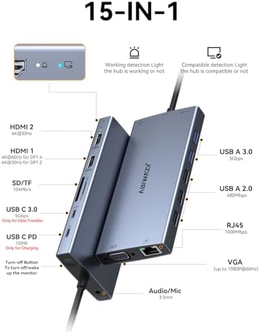 Docking Station Dual Monitor, 15 in 1 Triple Display Multiport Adapter Hub - Image 2