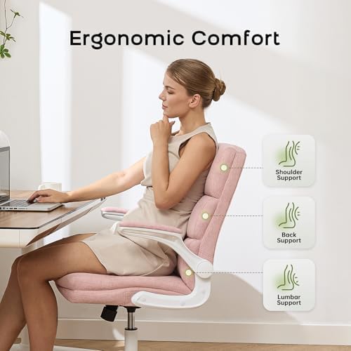 amseatec Home Office Desk Chair, Fabric Flip-Up Armrests Comfy Task Chair - Image 3