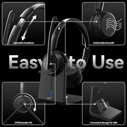 Wireless Headset with Mic for Work, Bluetooth Headset with Microphone AI Noise Cancelling & Mute Button, Wireless Headphones with Mic for Work/Home/Office/Call Center/PC/Laptop/Computer/Teams/Zoom - Image 6