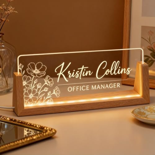 Personalized LED Name Plate for Desk, Light Up Acrylic Office Decor by Thryonix