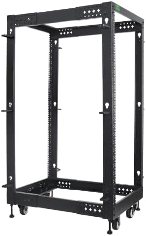 RIVECO 25U Server Rack Adjustable Depth Network 4 Post Cabinet Open Frame with Leveling Feet & Wheels Fully Rivets 1400 LBS by RIVECO