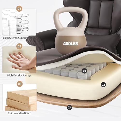 Executive 7-Point Massage Heated Office Chair with Footrest, Brown - Image 4