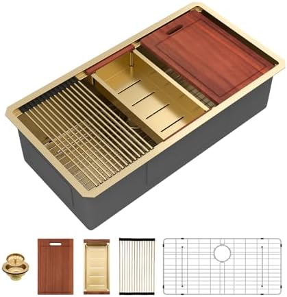 Sarlai 36 Gold Undermount Kitchen Sink Workstation 36x19 Inch Large Sinks by Sarlai