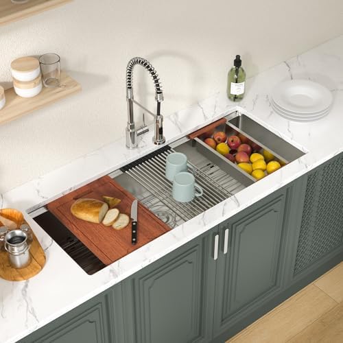 Lordear 45 Inch Undermount Kitchen Sink Super Large Ledge Workstation T304 16 Gauge Stainless Steel Single Bowl Under Counter Kitchen Sink with Built-in Accessories 45''x19''x10'' - Image 3