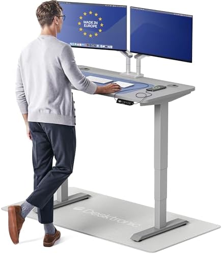 Desktronic HomePro Standing Desk 48x24 — Made in Europe, Ergonomic Sit Stand Home Office Desk, Electric Height Adjustable, Dual Motor, USB & USB-C Charging, Wobble-Free, Touchscreen, 3 Memory Presets by Desktronic