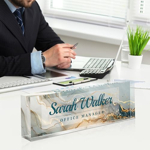 Custom Name Plate for Desk - Desk Name Plate Personalized - Acrylic Office Desk Accessories - Appreciation Gifts for Coworkers Employee Teacher Staff Boss - Office Decor for Women Men (Gold/Green) - Image 3