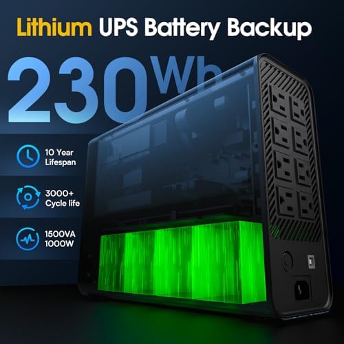 GOLDENMATE 1500VA/1000W Lithium UPS Battery Backup & Surge Protector, White - Image 3