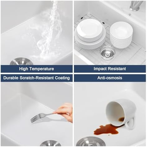Lordear White Farmhouse Sink - 33 Inch Kitchen Sinks Workstation Apron Front Fireclay 33"x20" Porcelain Ceramic Single Bowl Farmer Sink Farm Sinks 33x20x10 Inch - Image 4