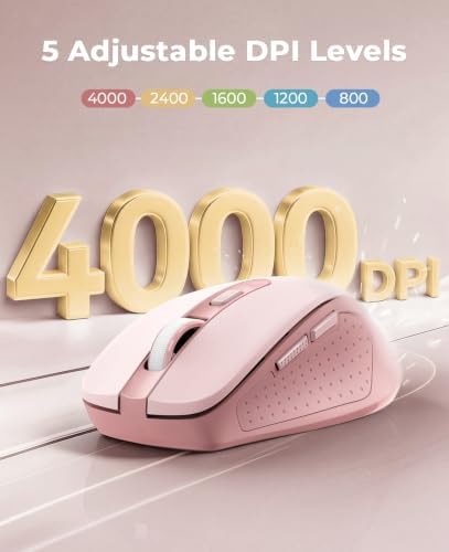 Redragon Wireless Mouse for Laptop, Bluetooth Mouse (BT5.0/3.0&2.4G) with 5 Level 4000DPI, Silent Cordless Computer Mice 6 Buttons,18 Months Battery,Compatible with PC, Laptop, Desktop-Pink - Image 4