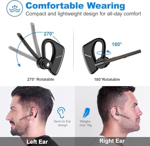 New Bee Bluetooth Earpiece V5.2 Wireless Headset 24Hrs Talktime Black - Image 4