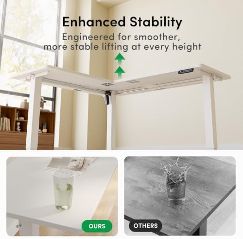 FEZIBO 63" x 55" L-Shaped Standing Desk - Adjustable Corner Desk L Shape, L-Shaped Adjustable Desk with Splice Board, L Shape Standing Desk, White - Image 6