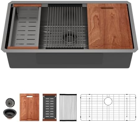 Lordear 36 Inch Black Undermount Kitchen Sink Workstation SUS304 16 Gauge by LORDEAR