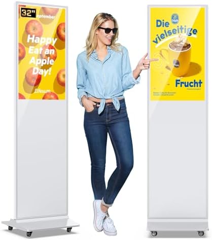 MWE 32 Inch Digital Signage Diplay Touchscreen Kiosk LCD Screen Indoor Floor Standing Advertising Display Poster Interactive Display Android System with Auto Media Player-White by QIXZOCV