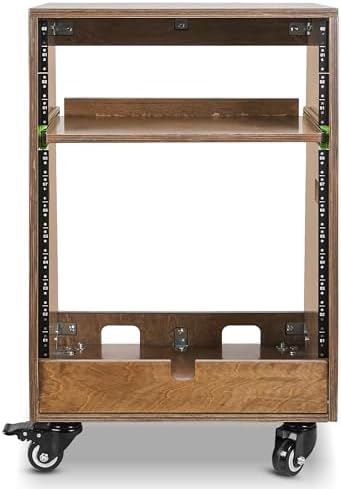 Sound Town DIY Slanted 12U Studio Rack (4U Top + 8U Lower), with 2U Bottom Storage, Slide-Out Tray, Caster, Plywood, Weathered Brown for Recording Room, Home Studio (SDRK-ST12TB) - Image 3