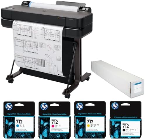 HP DesignJet T630 24" LF Inkjet,2025,w/Color 38ml Black Ink,Paper Rol by Unknown
