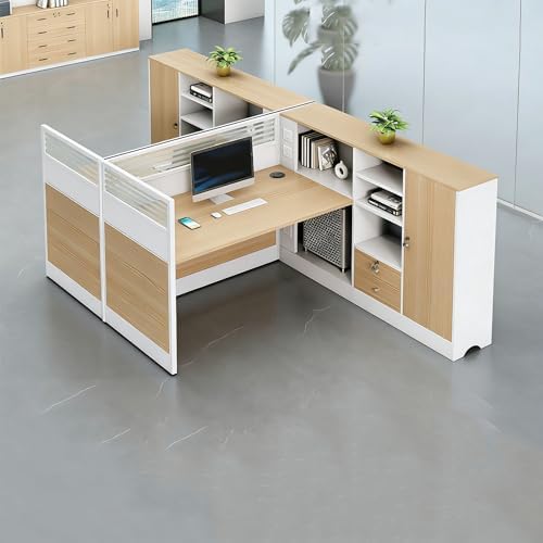 Modern Office Cubicle Workstation Desk with Tempered Glass Privacy Panels, USB Charging Hub & Cable Management,Multi-Person Modular Computer Desk for Commercial Office (B-Right, Two Person-T) by Unknown