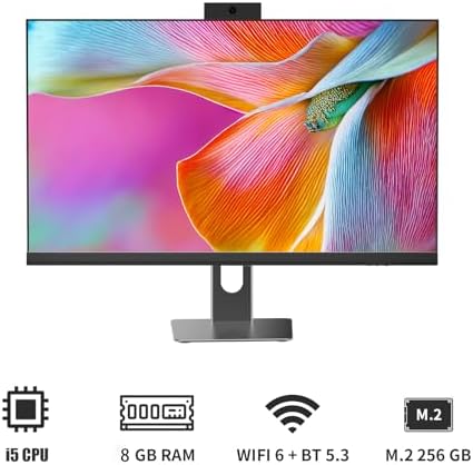 24" Full HD All-in-One Desktop Computer, i5 CPU , 8GB RAM, 256GB SSD, 1920x1080 Display, Privacy Protection Webcam, WiFi 6 + BT 5.3, Win11 Home, Black (i5 CPU+256GB+8GB RAM) - Image 2