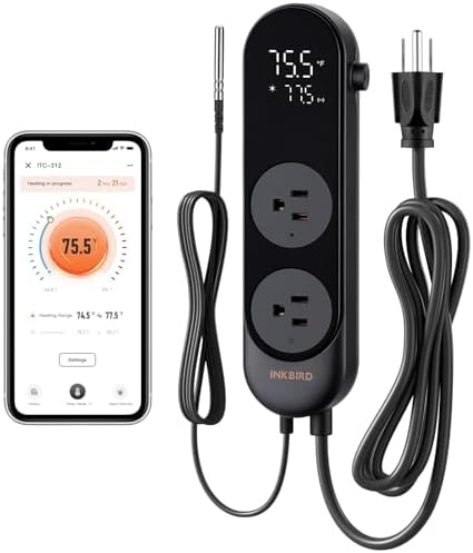 INKBIRD Bluetooth Digital Temperature Controller 1200W Heating Cooling 2-Stage Outlet Thermostat Controller Plug for Reptiles Aquarium Homebrew Breeding Fermenter by Inkbird