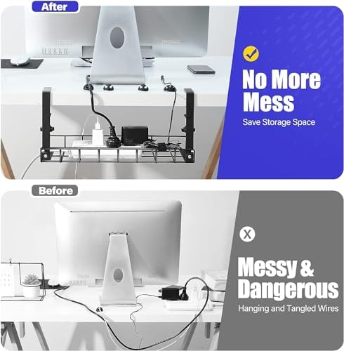 Under Desk Cable Management Tray, Xpatee Upgraded Wire Management No Drill No Screws, Cable Tray with Clamp for Wire Organizers, Computer Cord Rack for Office, Home - No Damage to Desk Black - Image 3