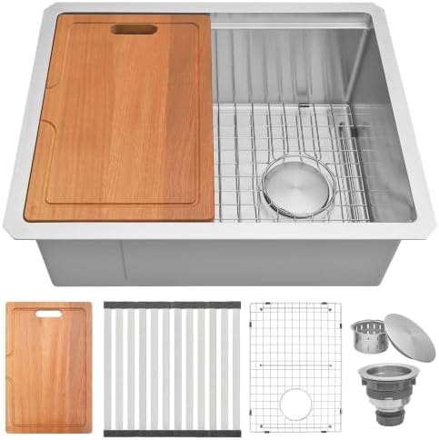 23" X 18" Undermount Kitchen Sink Offset Drain with Workstation by Lonsince