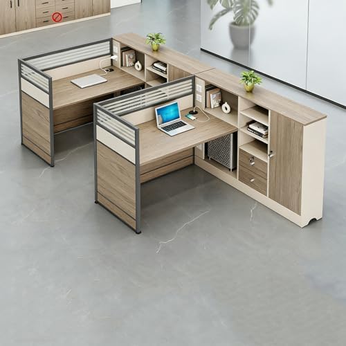 Modern Office Cubicle Workstation Desk with Tempered Glass Privacy Panels, USB Charging Hub & Cable Management,Multi-Person Modular Computer Desk for Commercial Office (C-Right, Two Person-F) by Unknown