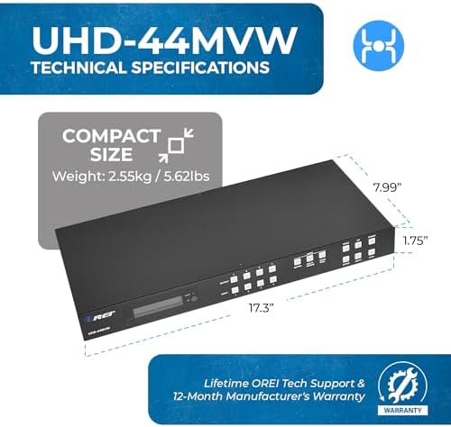 OREI 4K 4x4 HDMI Matrix Video Wall Controller Processor Multiviewer Display Upto 4K 60hz 2x1, 1x2, 1x3, 1x4 Supports 180 Degree Rotate RS-232 Audio Extraction (UHD-44MVW) - Image 6