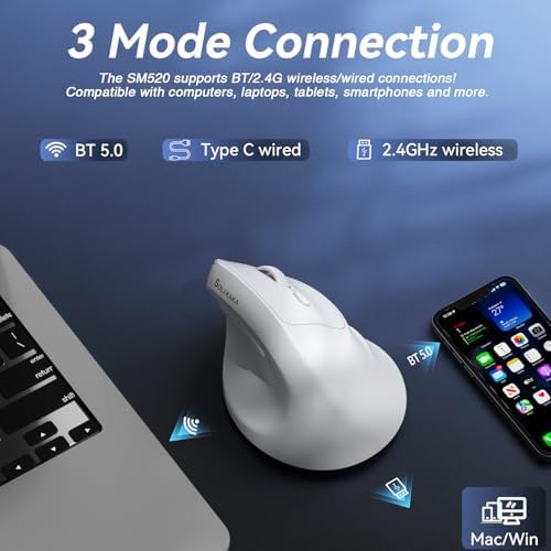 SOLAKAKA SM520 Ergonomic Wireless Mouse with 24,000 DPI, White - Image 3