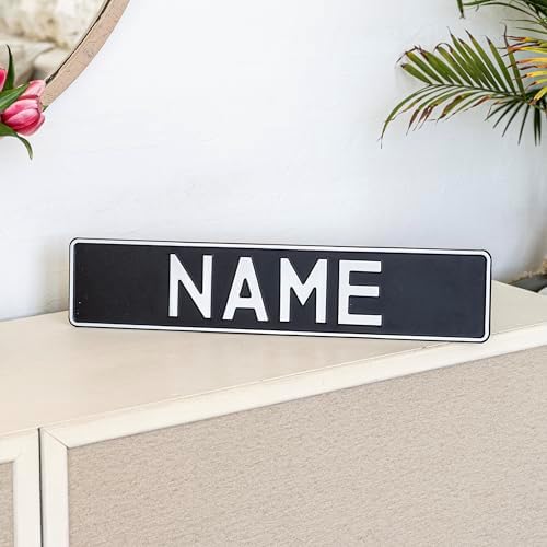 Custom Black on Black Nameplate Name Plate European License Home Decor Metal Art Personalized Front Delete Interior Funny Gift (White text) - Image 2