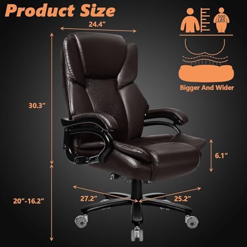 500lbs Big and Tall Office Chair with Dual Rubber Wheel and Pocket Spring Cushion, Comfy Heavy Duty Office Chair for Low Back Pain Relief, Large Executive Desk Chair with Adjustable Lumbar Support - Image 3