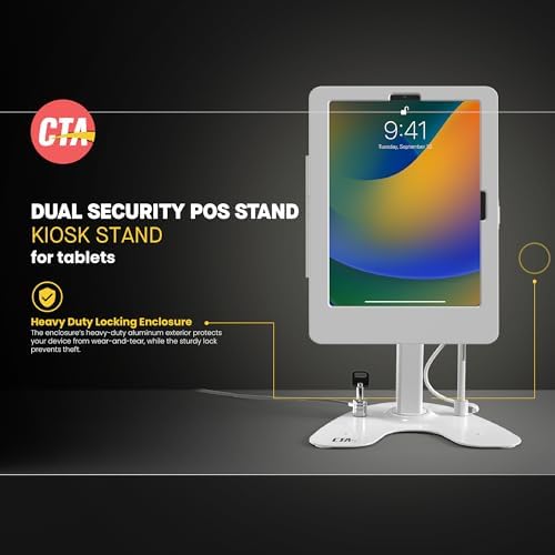 Dual Kiosk Stand – CTA Dual Security Kiosk Stand with Locking Case and Cable for iPad 11th Gen A16 11” - 10th Gen 10.9” - 11” Pro - Air 4 & 5 Gen - White (PAD-ASK109W) - Image 2