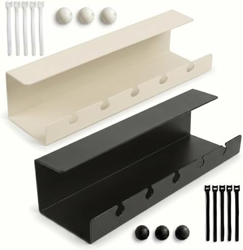 Under Desk Cable Management Tray No Drill, Cord Organizer for Desk, Wire Organizer, Cable Tray for Home Office Standing Desk, Wire Managment, Cord Hider, Set of 2 pcs (1 Black & 1 White) by Unknown