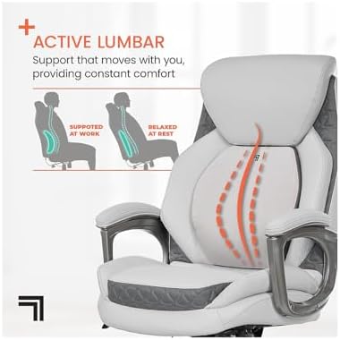 Sharper Image S600 Active Lumbar Ergonomic Bonded Leather Swivel Executive Massage Chair, White/Gray - Image 5