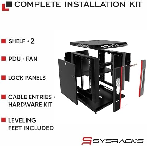 Sysracks 15U Wall Mount Server Rack Cabinet, 18-Inch Deep, Black - Image 4