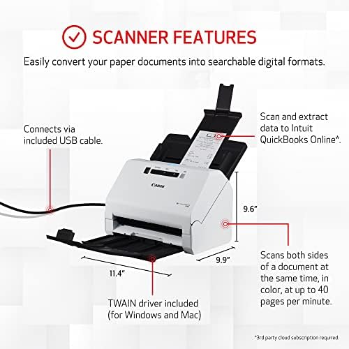 Canon imageFORMULA R40 Office Document Scanner Receipt Edition, for PC and Mac, Scan & Extract Data to QuickBooks Online, Color Duplex Scanning, Auto Document Feeder, Easy Setup for Office Or Home Use - Image 3