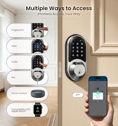 Veise RZ07 Fingerprint Smart Door Lock Deadbolt, App Control, Satin Nickel - Image 2