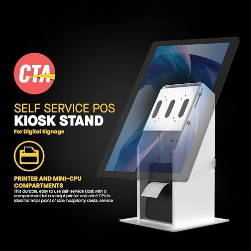 Self Service Kiosk POS Stand - CTA POS Kiosk with CPU & Printer Compartments for Digital Signage Displays TV's & Monitors up to 33 Pounds - for Restaurants, Retail & Business - White - (ADD-SSKPCW) - Image 2
